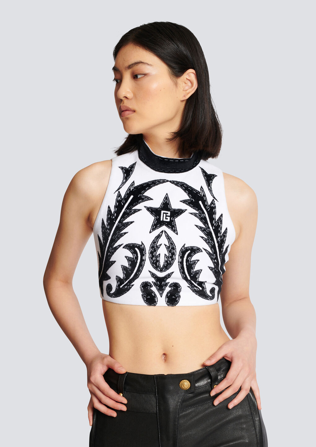 Balmain Pb Baroque Crop Top In White