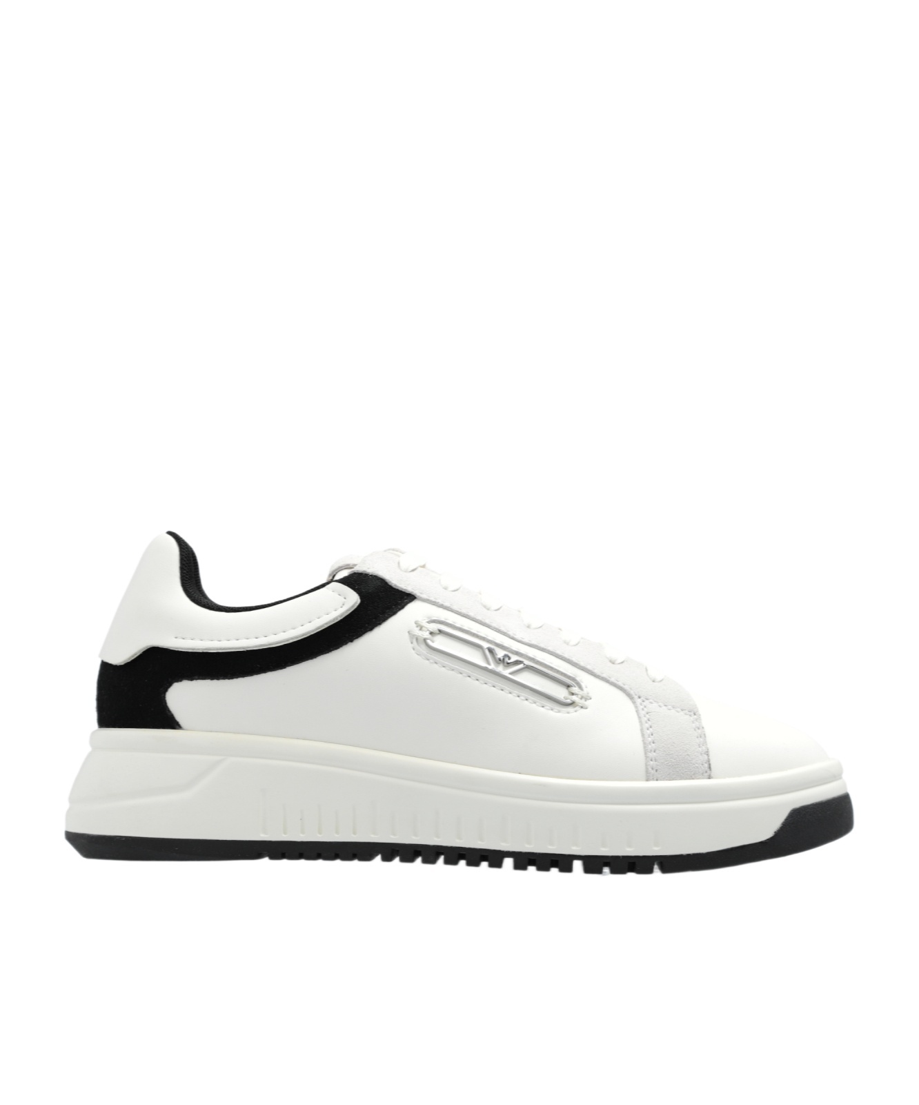 Emporio Armani Leather Sneakers With Eagle Plate In White