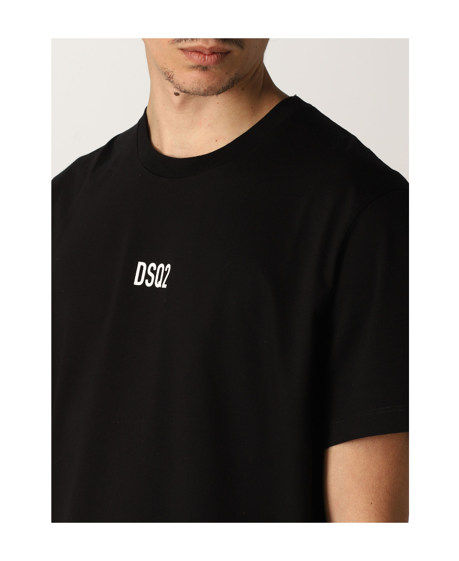 Dsquared2 Black Cotton T-shirt With Embroidered Logo In Black