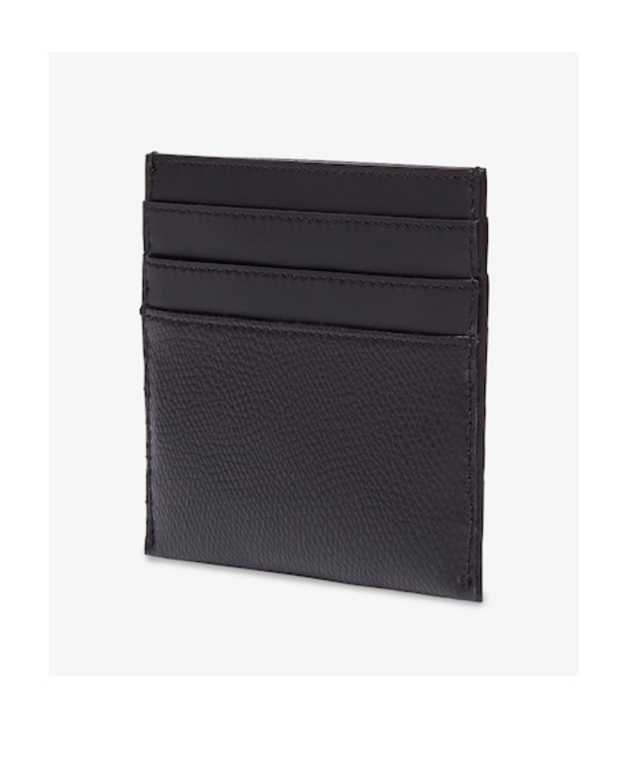 Fendi Black Leather Flat Card Holder In Black