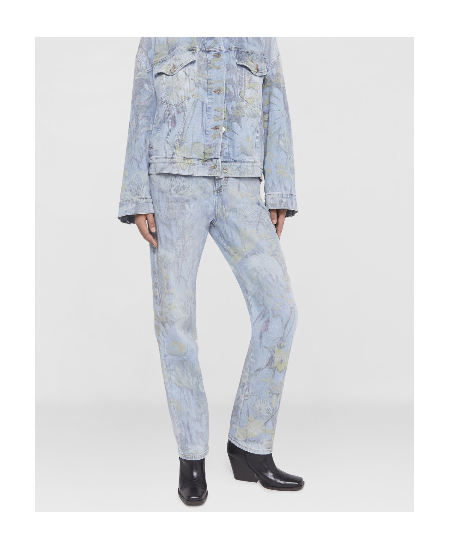 Stella Mccartney Floral Printed Straight Tube Jeans In Gray
