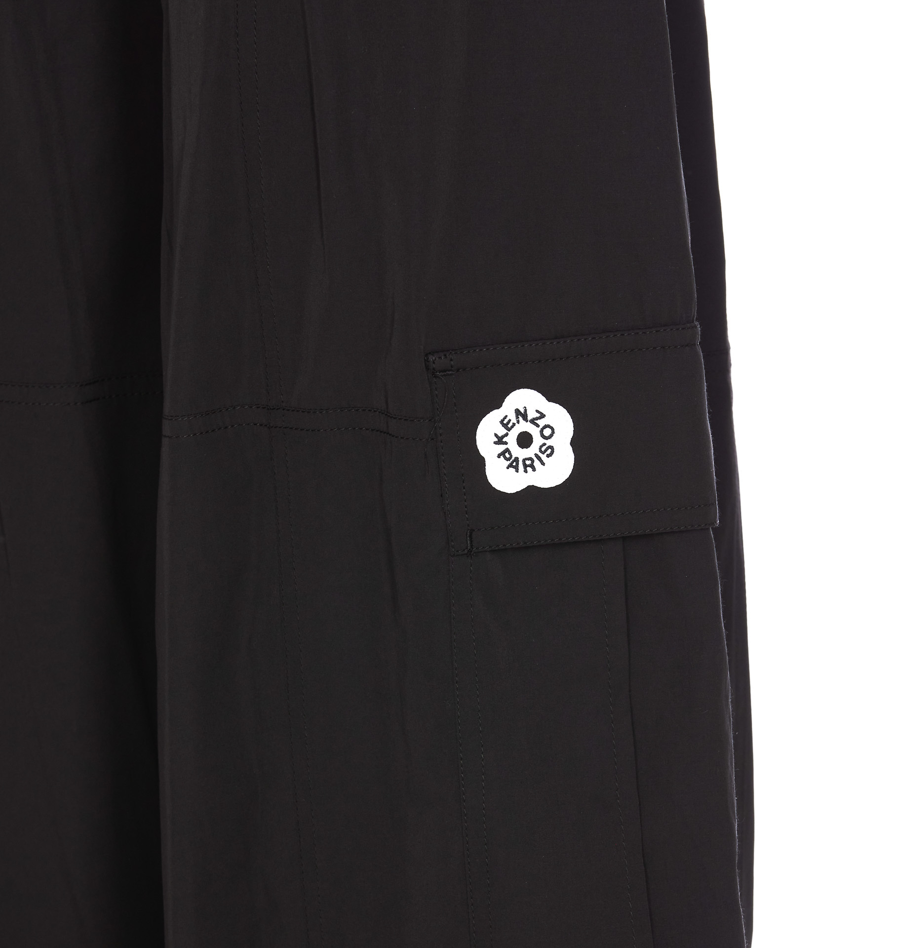 Kenzo Boke Flower 2.0 Black Pants With Flowers Embellishmed Waist And Logo Patch On The Pocket In Cotton B In Black