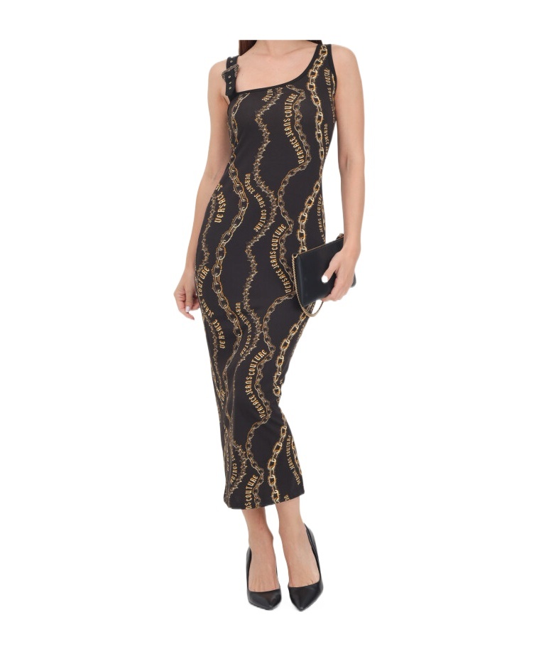 Versace Jeans Chain Pattern Dress In Black
