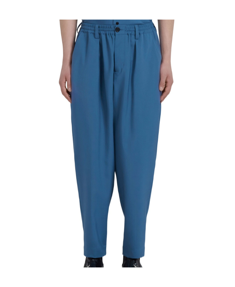 Marni Tapered-leg Wool Trousers In Blue