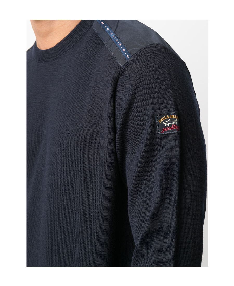 Paul & Shark Maglia Con Scollo A V In Lana Merino Con Badge Iconico In Black