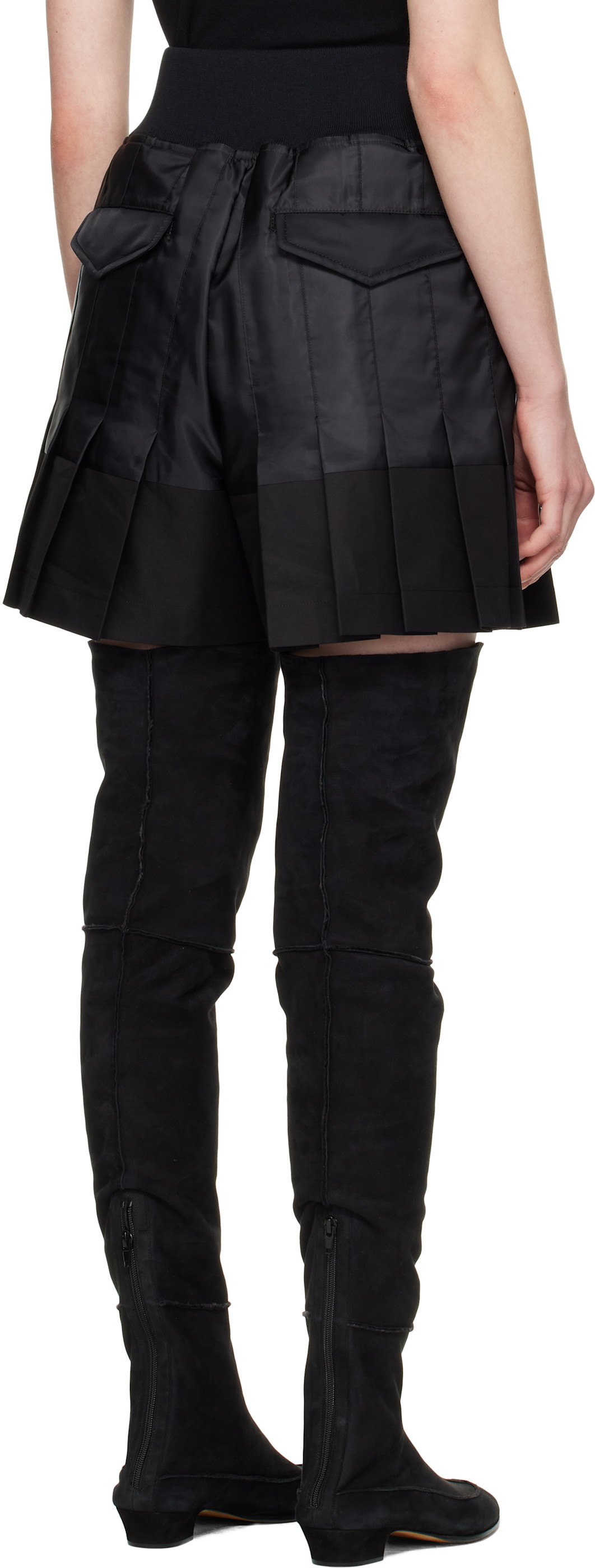 Sacai Black Nylon Twill & Gabardine Shorts In Black