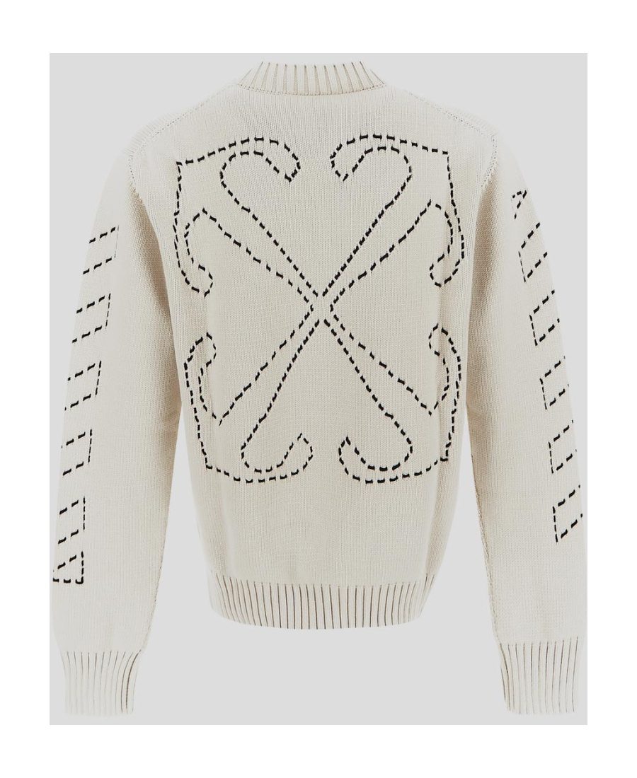 Off-white Off White™ Beige Crew Neck Sweater With Stitching In White