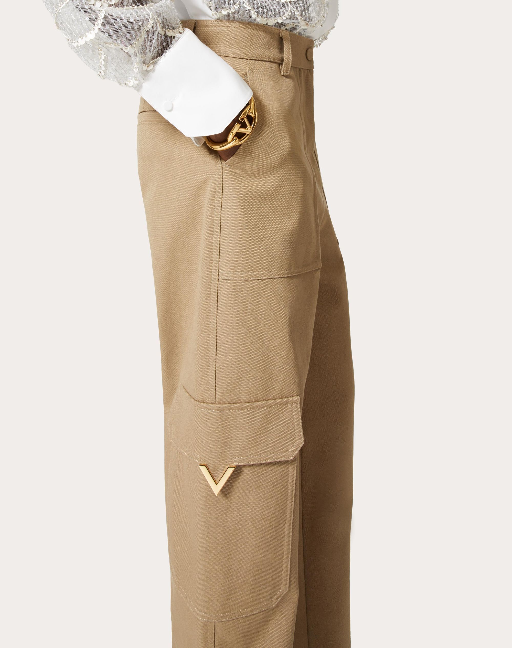 Valentino Canvas Cargo Trousers In Nude
