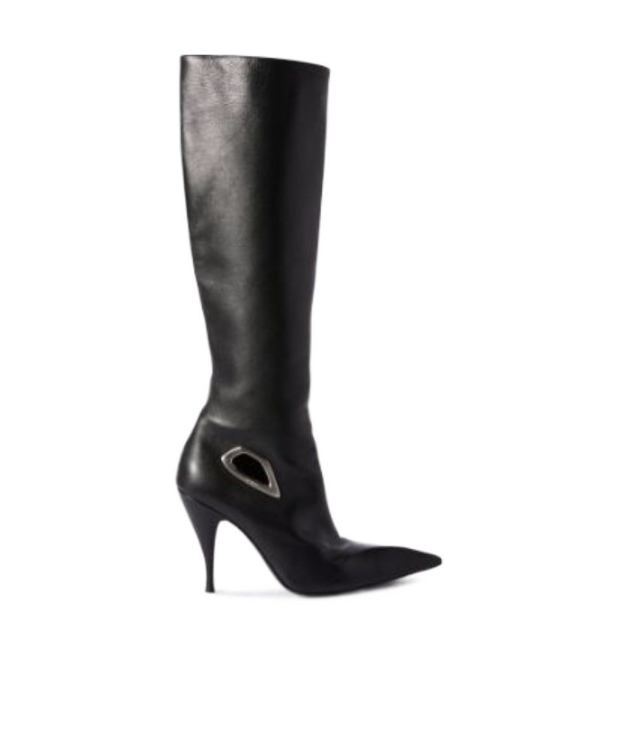 Off-white Woman Boot Black Size 8 Leather In Black