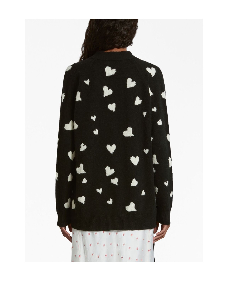 Marni Heart-print V-neck Cardigan In Black