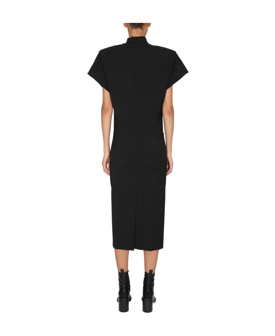Max Mara Midi Dress With High Neck And Back Slit In Black