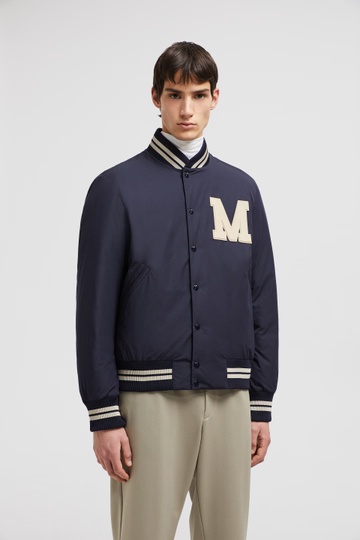 Moncler Ribbed Collar With Striped Details Jacket In Blue