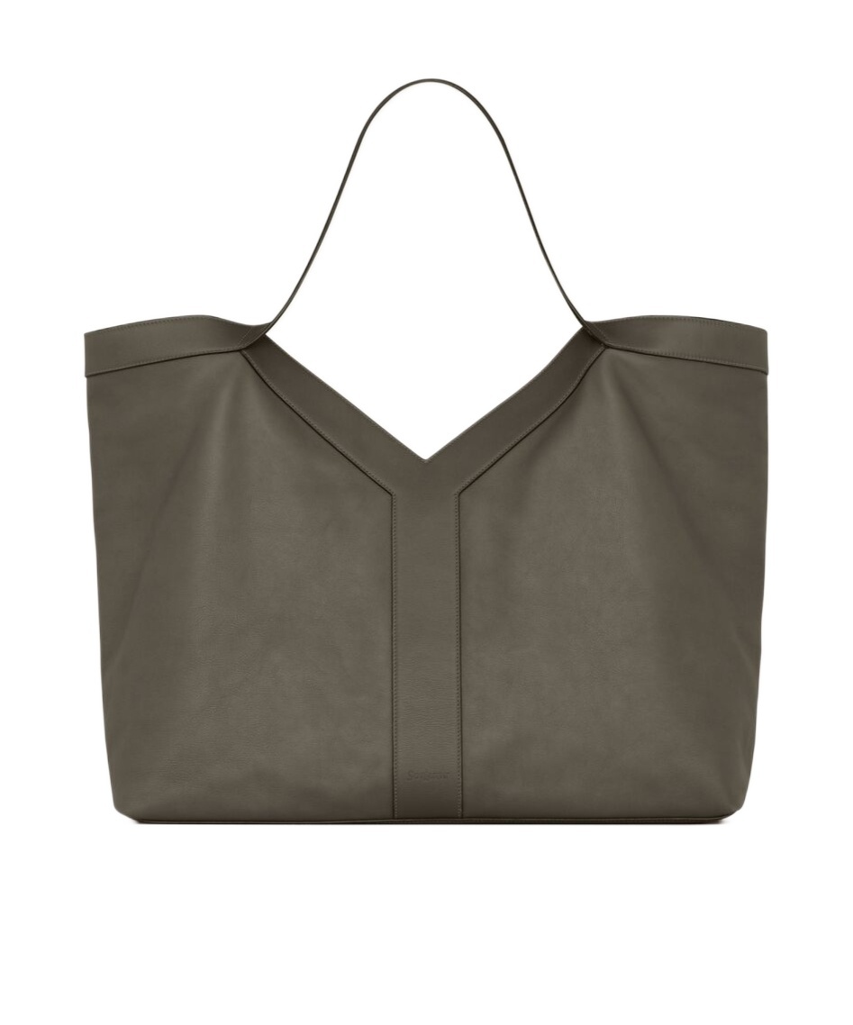 Saint Laurent Y Giant Tote In Smooth Leather In Green