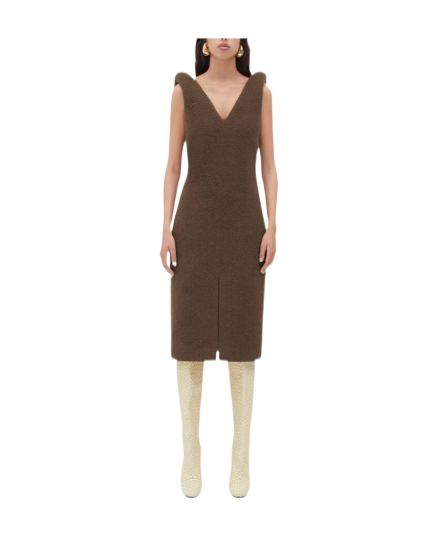 Bottega Veneta Logo V-neck Dress In Brown