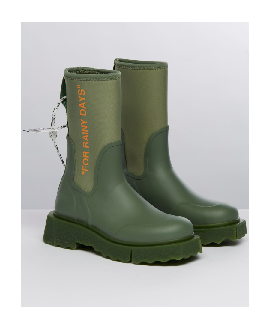 Off-white New Rubber Neoprene Boot Military Green In White