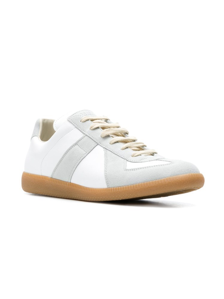 Maison Margiela Off White Leather And Grey Suede Replica Sneakers In White