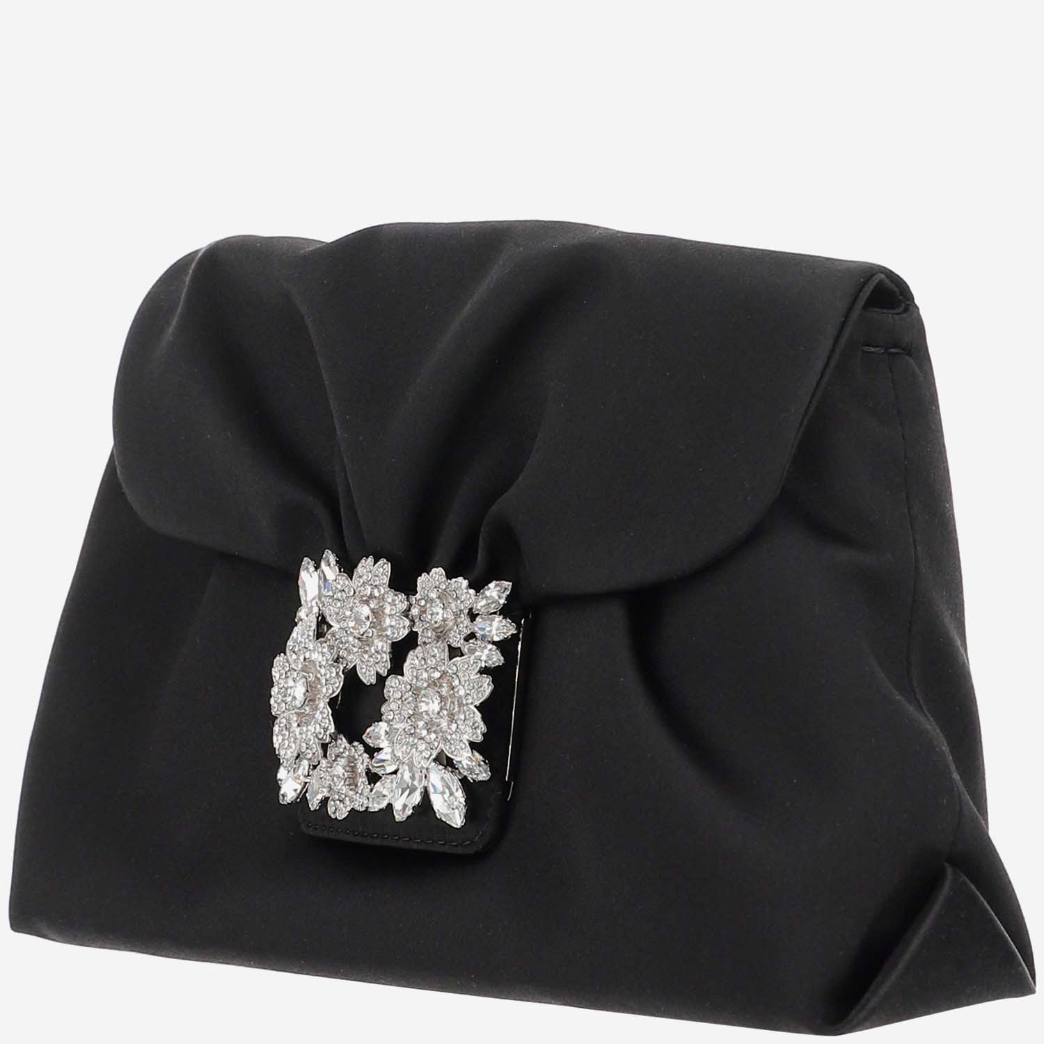 Roger Vivier Mini Drapé Ruched Buckle-detail Clutch Bag In Black