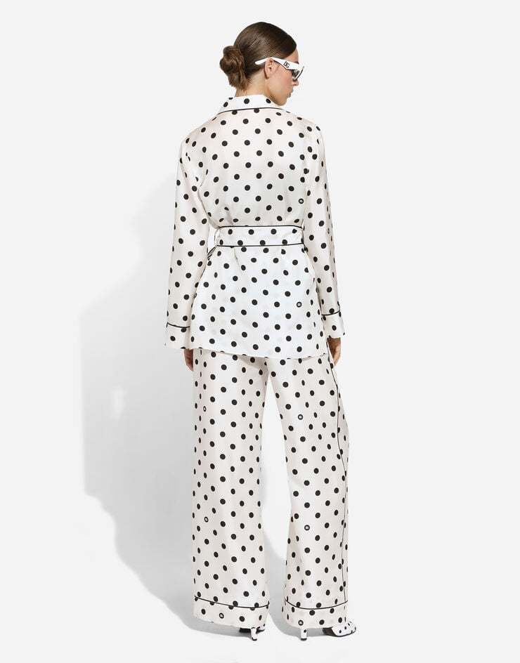 Dolce & Gabbana Polka-dot Long-sleeved Pajama Shirt In White