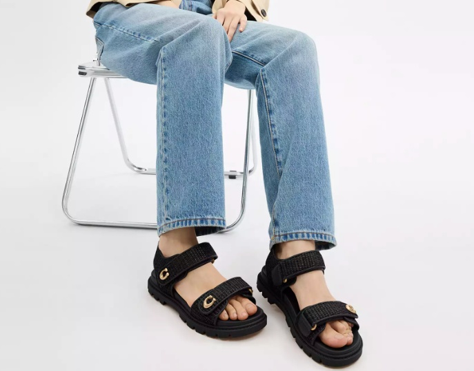 Coach Brynn Textured-strap Sandals In Black