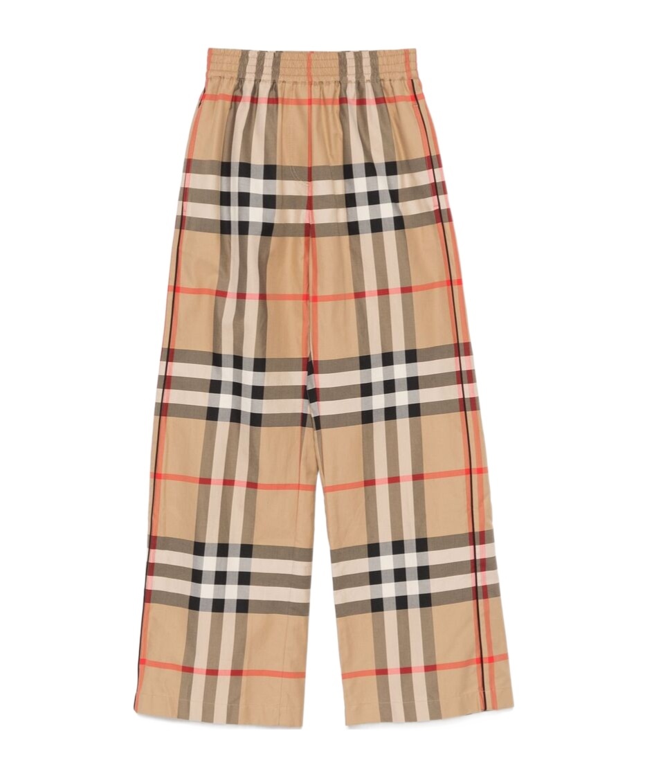 Burberry Check Pattern Straight Pants With Elastic Waistband In Nude