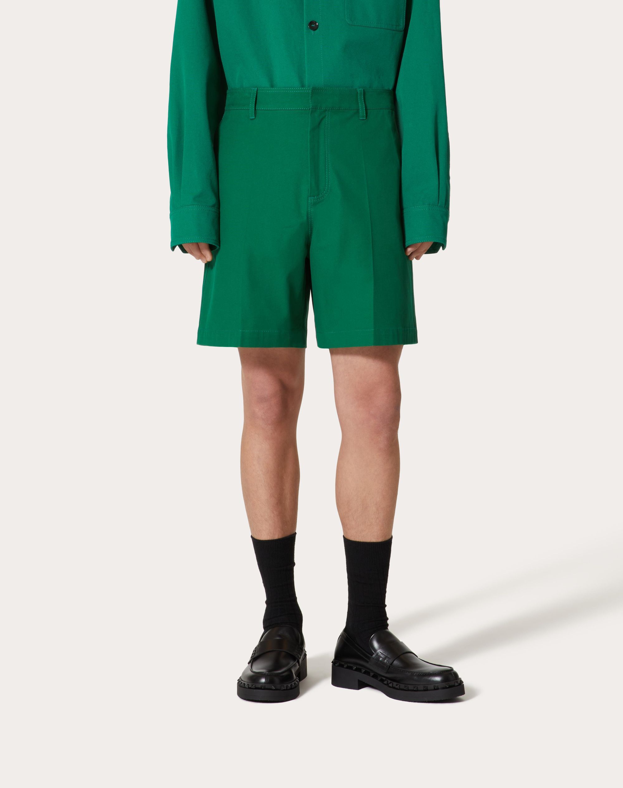 Valentino "canvas Bermuda Shorts With V Detail" In Green
