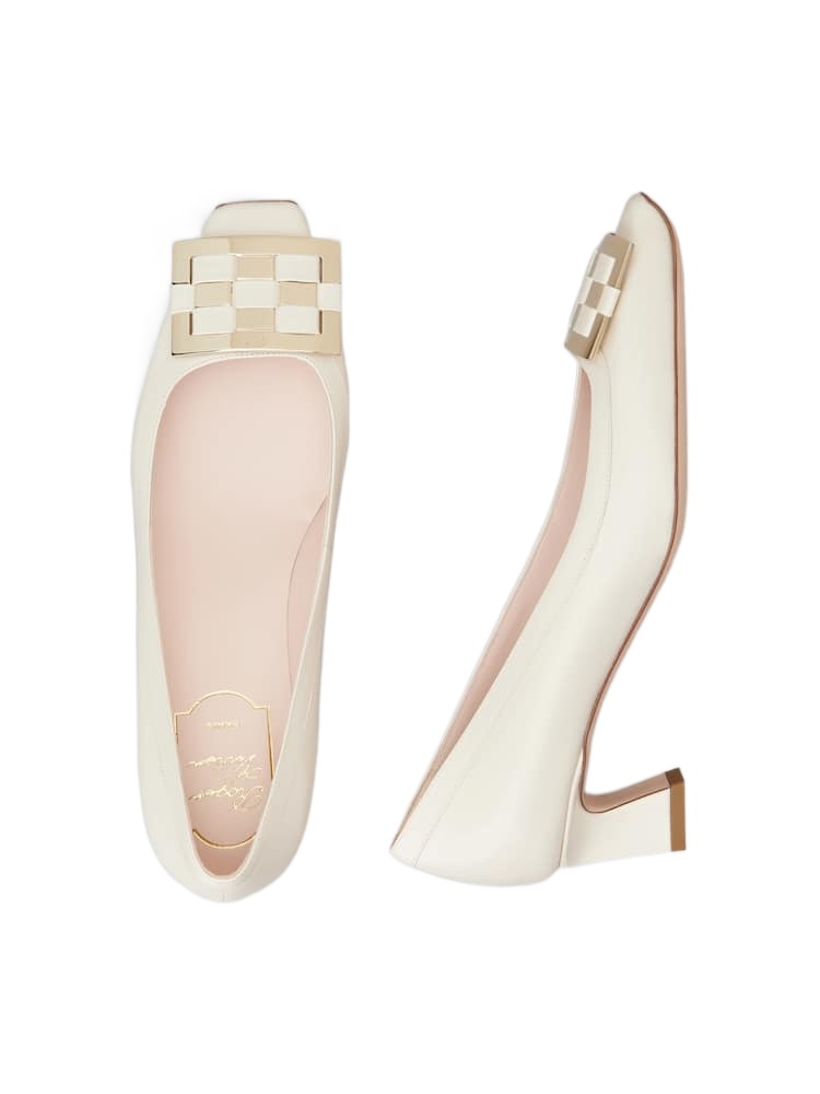 Roger Vivier Belle Vivier 45 Mother-of-pearl Buckle Pumps In Leather In White