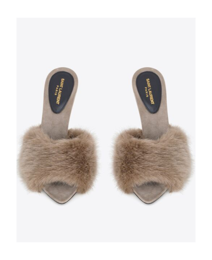 Shop Saint Laurent La 16 Mules In Animal-free Fur And Suede In Nude