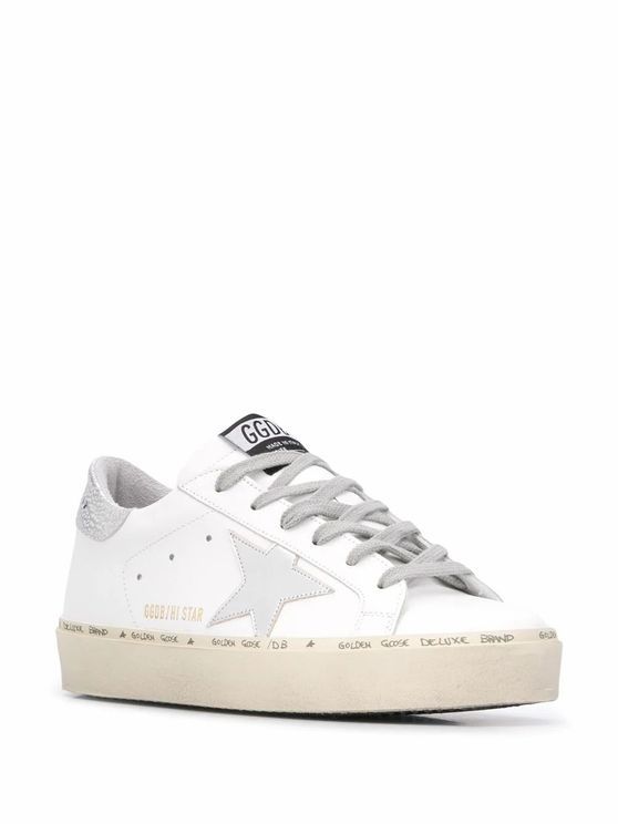 Golden Goose Hi Star Sneakers With Star And Heel Tab In Metallic Silver In White