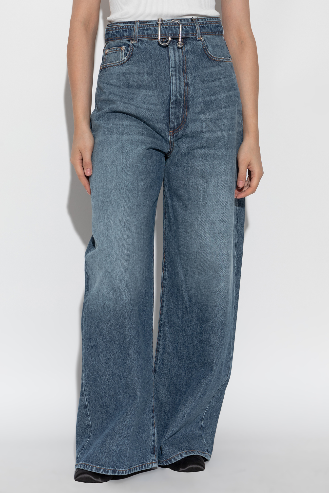 Sportmax High-rise Wide-leg Denim Trousers With Belt Loops In Blue