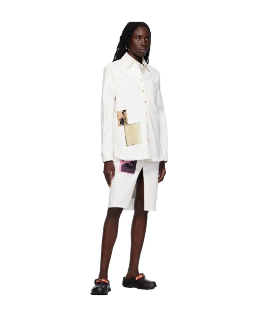 Lanvin White Patch Denim Midi Skirt In White