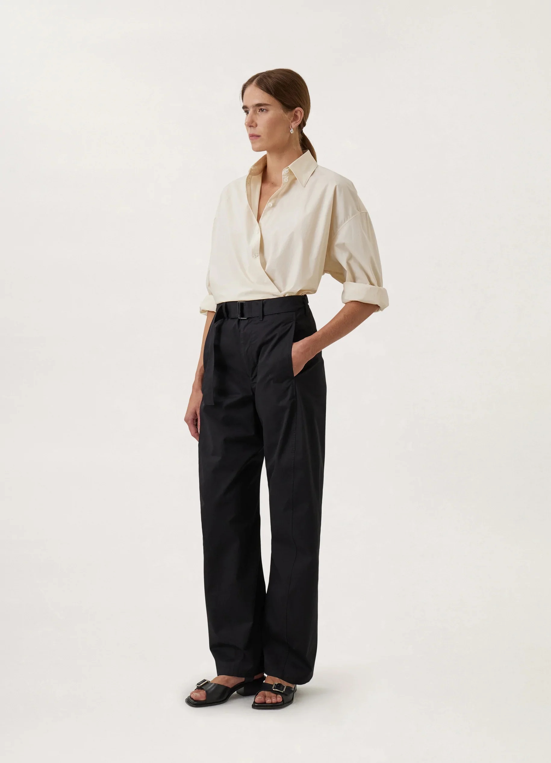 Lemaire Asymmetric Wrap-front Shirt In Nude