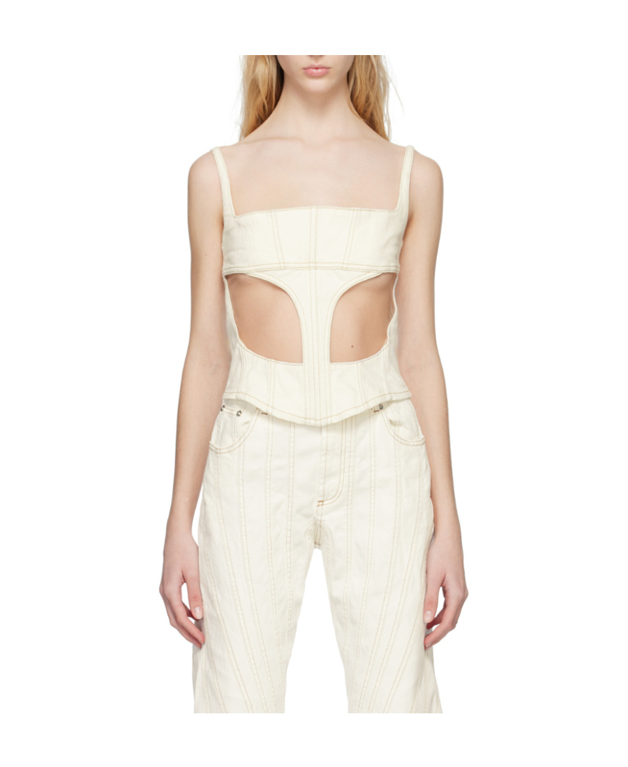 Mugler Front Hollowed-out Detail Vest In White