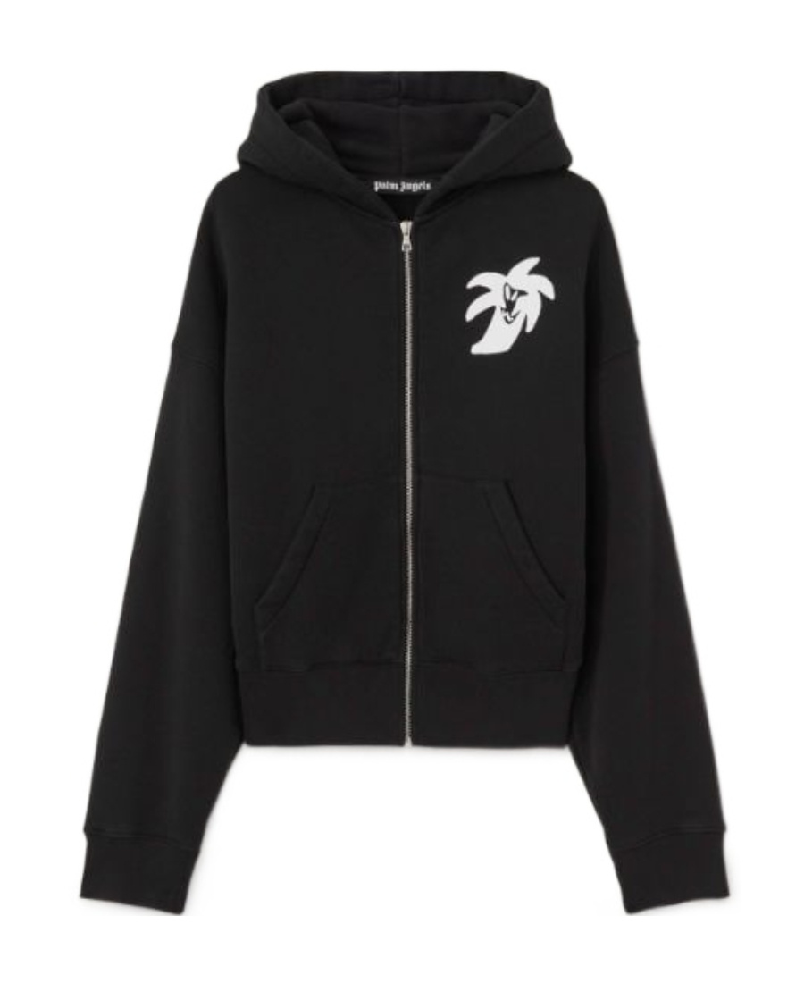 Palm Angels Logo-print Zip-up Hoodie In Black