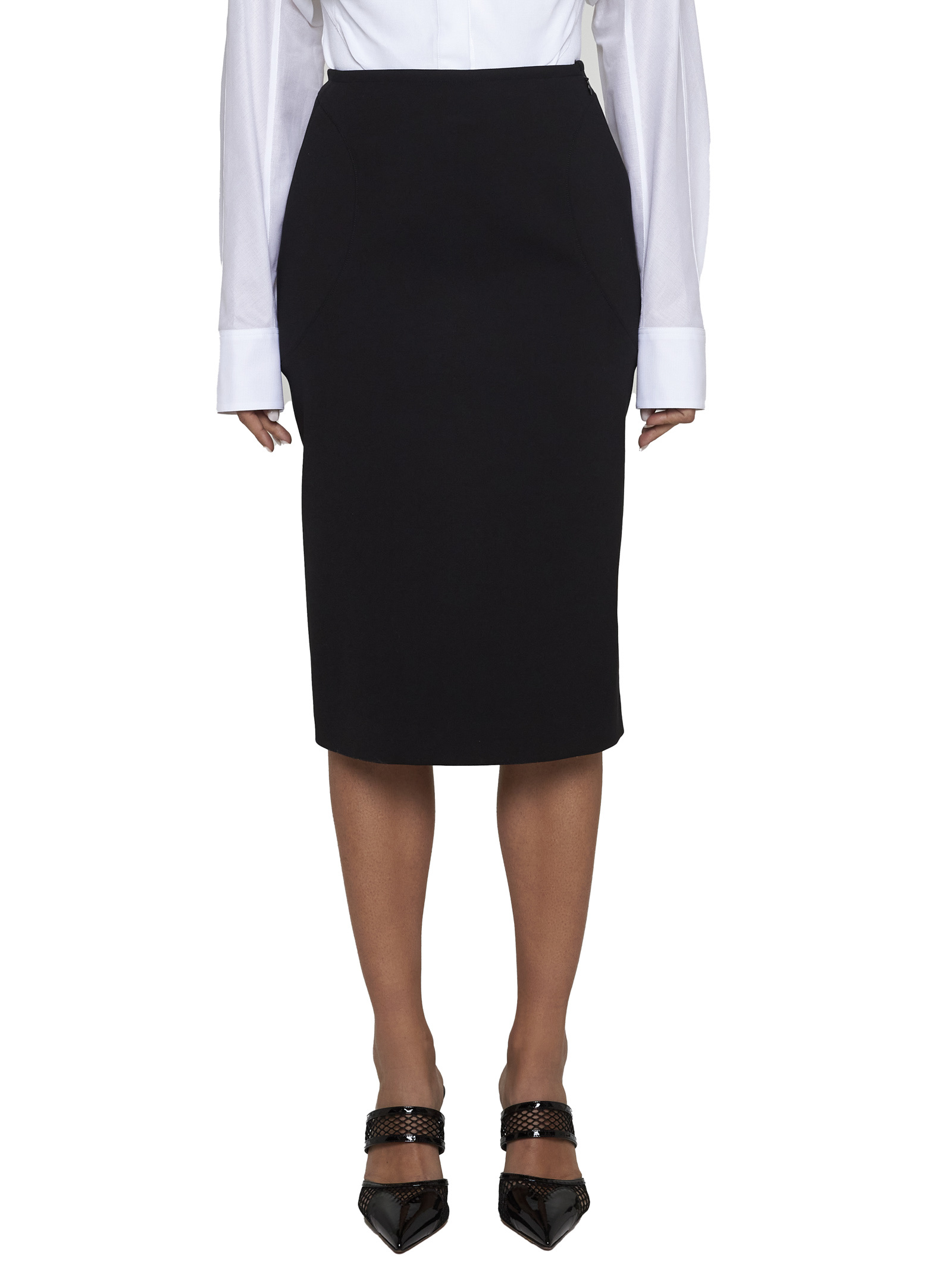 ALAÏA ALAÏA UPSTITCHED CIRCLE MIDI PENCIL SKIRT
