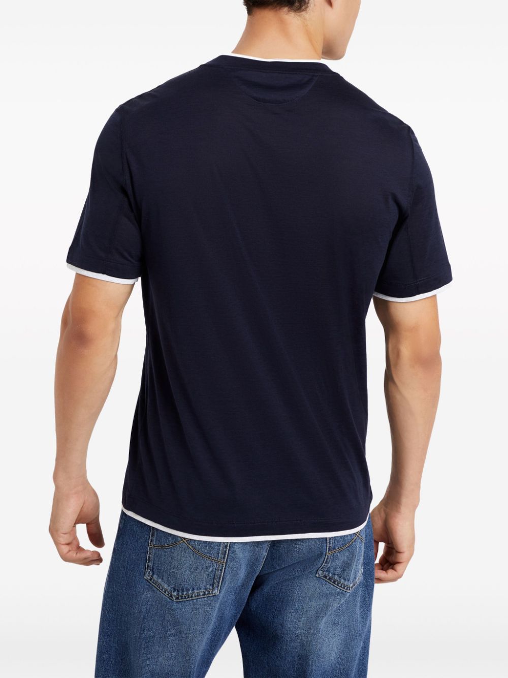 Brunello Cucinelli Men Silk And Cotton Jersey Crew-neck T-shirt With Faux-layering In Black