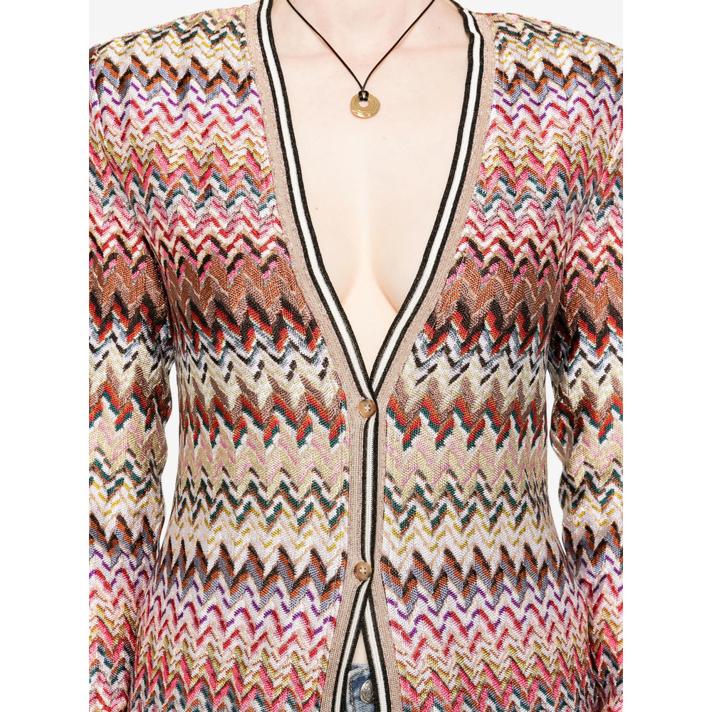 Missoni Womens Multicolor Chevron Metallic-knit Long Cardigan In Pink