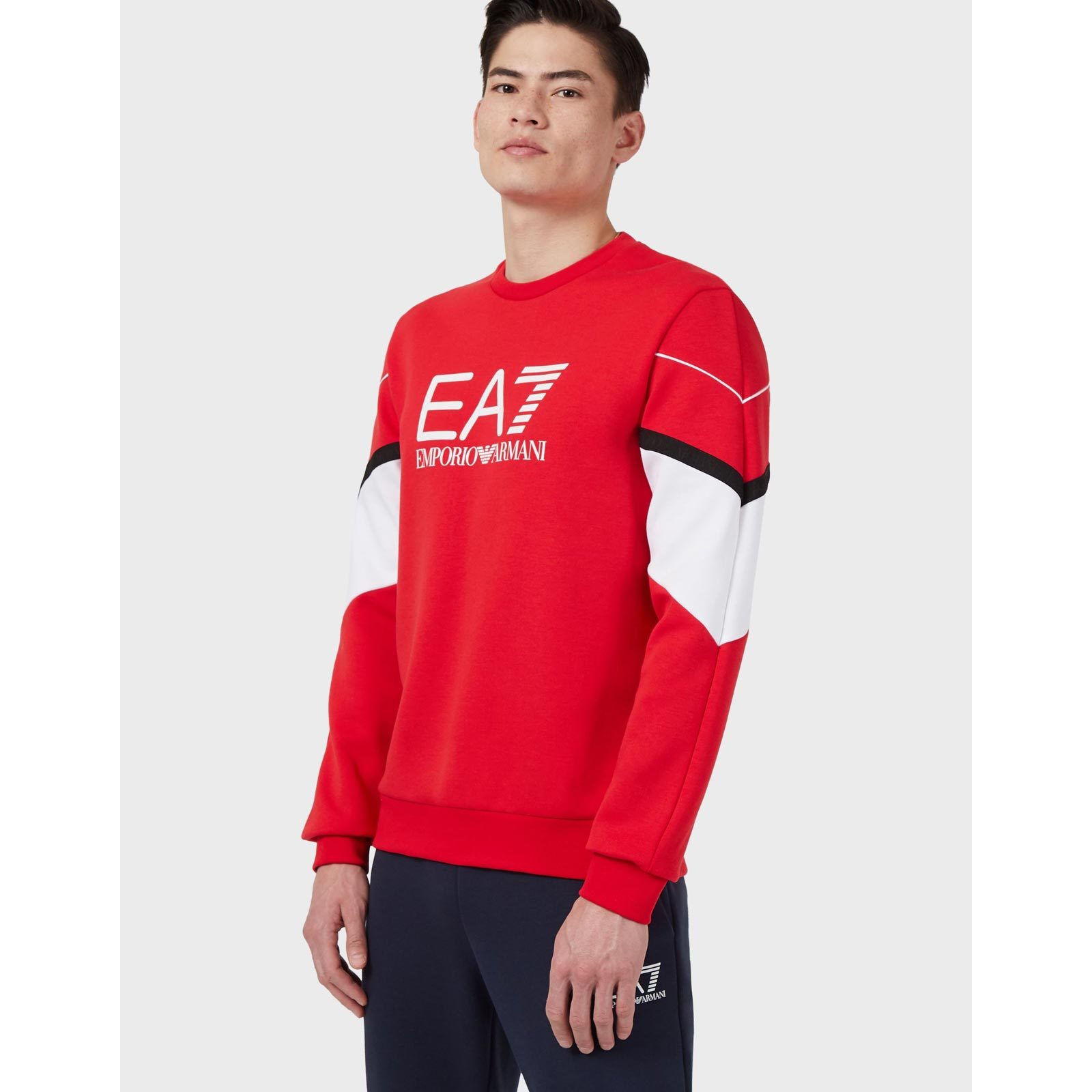 Ea7 Logo-print Striped-detail Sweatshirt In Red
