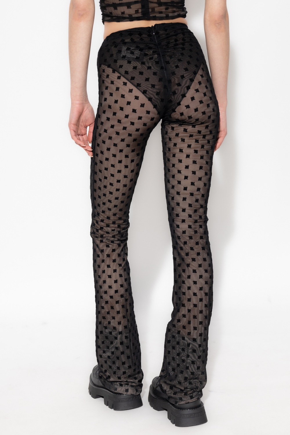 Misbhv Flocked Monogram Sheer Trousers In Black