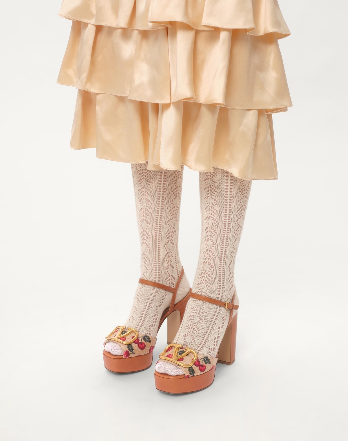 Valentino Cherry-embroidered Raffia Platform Sandals In Brown