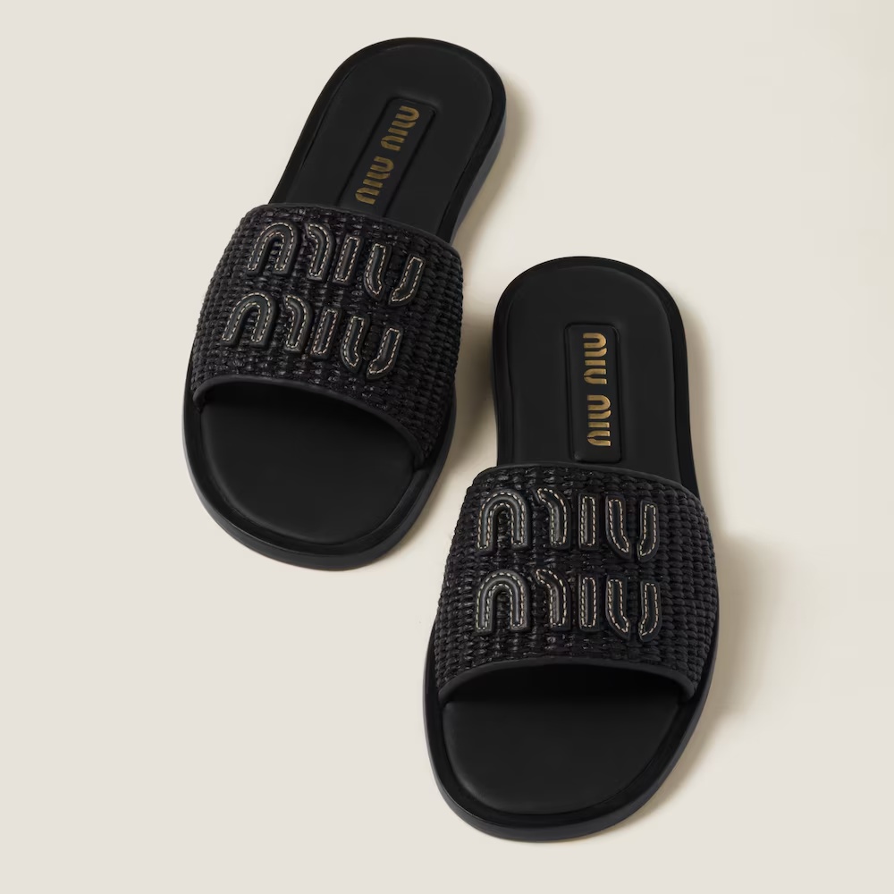 Miu Miu Women Logo Slide Sandals In Black