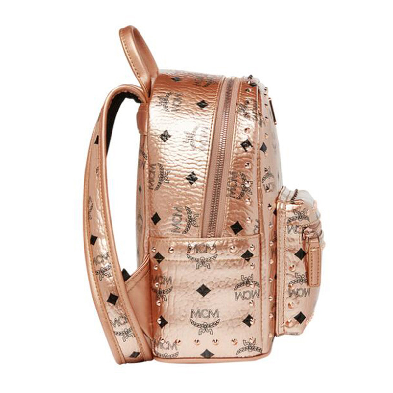 Mcm Logo Printed Rivet Backpack In Nude