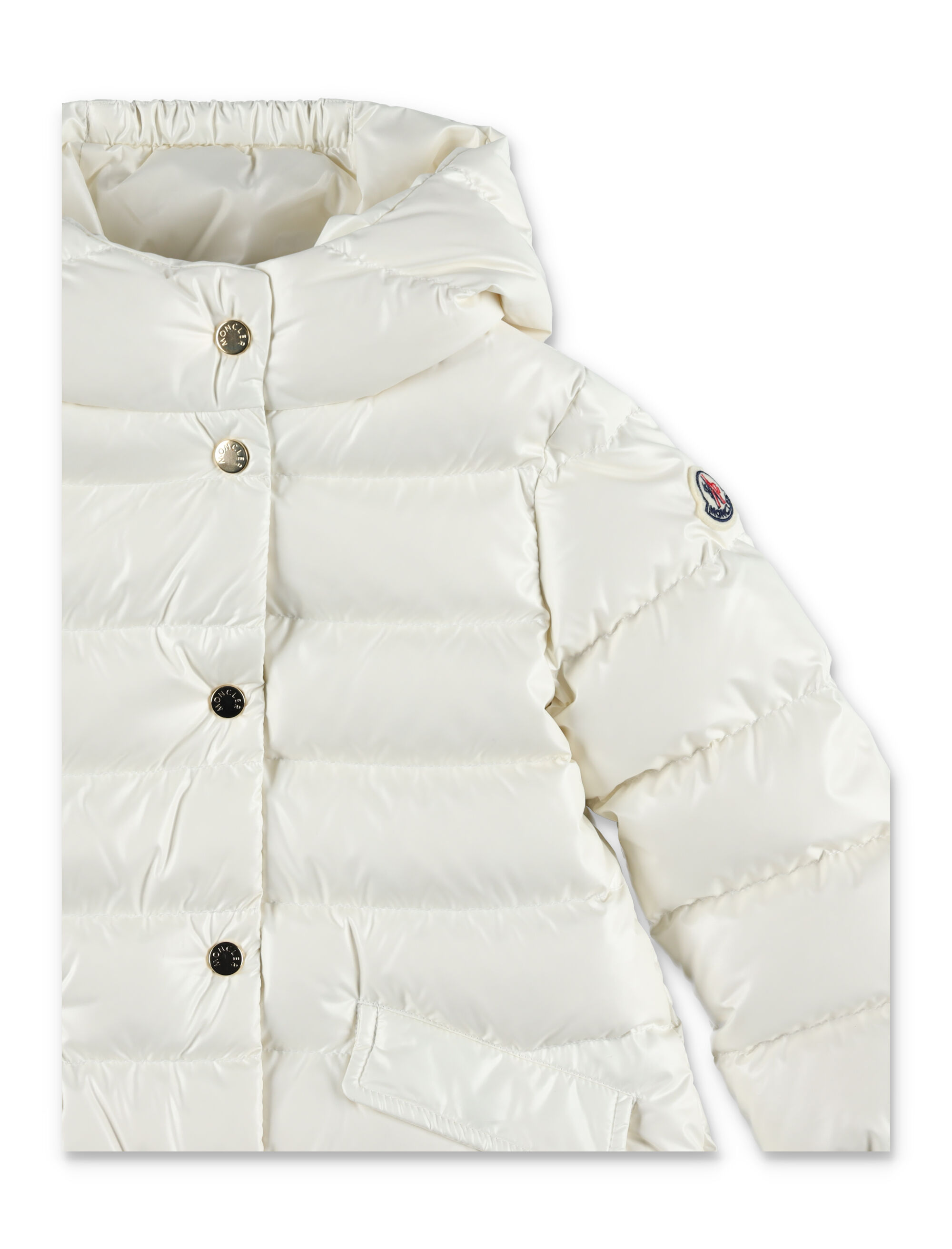 Moncler Enfant Logo Patch Hooded Coat In White