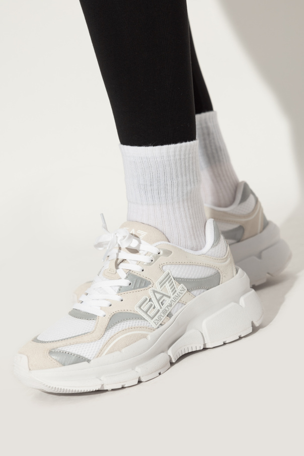 Ea7 Emporio Armani Mesh Panelled Chunky Sneakers In White