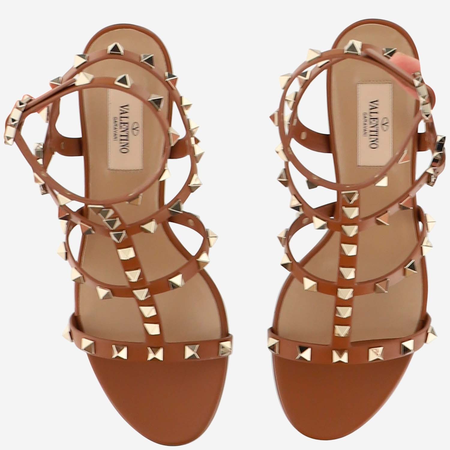 Valentino Rockstud Thick Mid-heeled Sandals In Brown