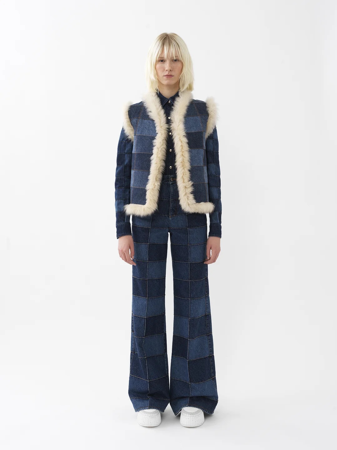 Chloé Patchwork-denim Reversible Gilet In Blue