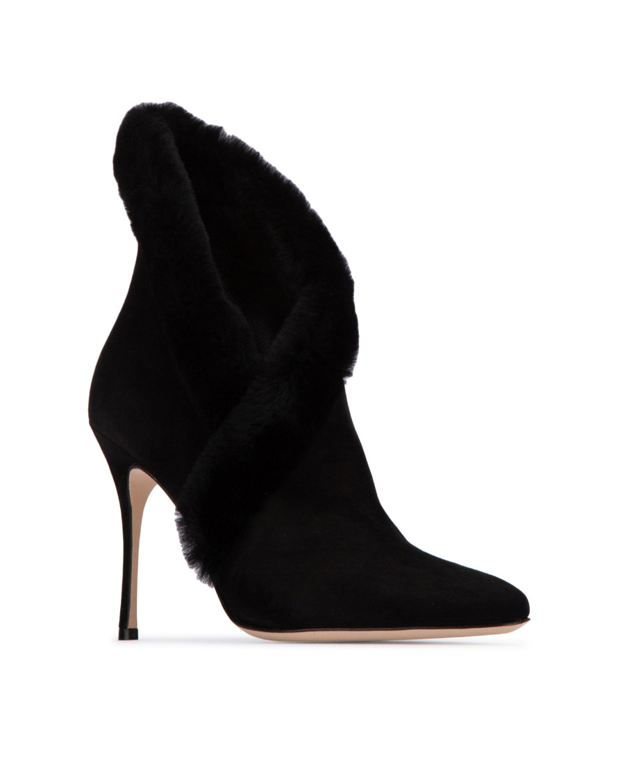 Manolo Blahnik Nestanu 105 Shearling-trimmed Suede Ankle Boots In Black