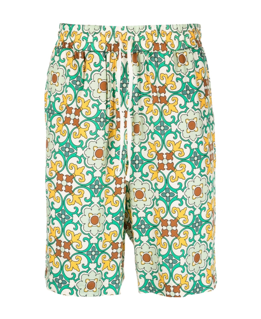 Drôle De Monsieur Multicolor Shorts Faïence With Graphic Print All-over In Green