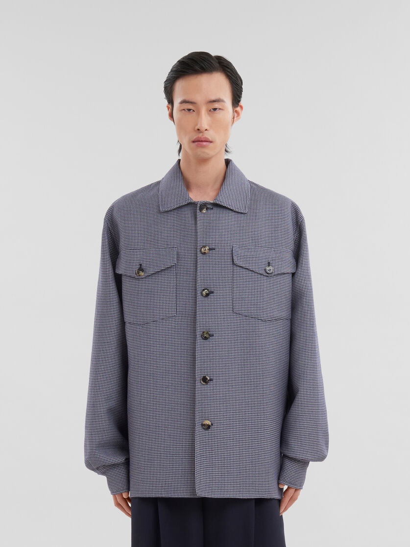 Marni Houndstooth-print Flap-pocket Shirt In Gray