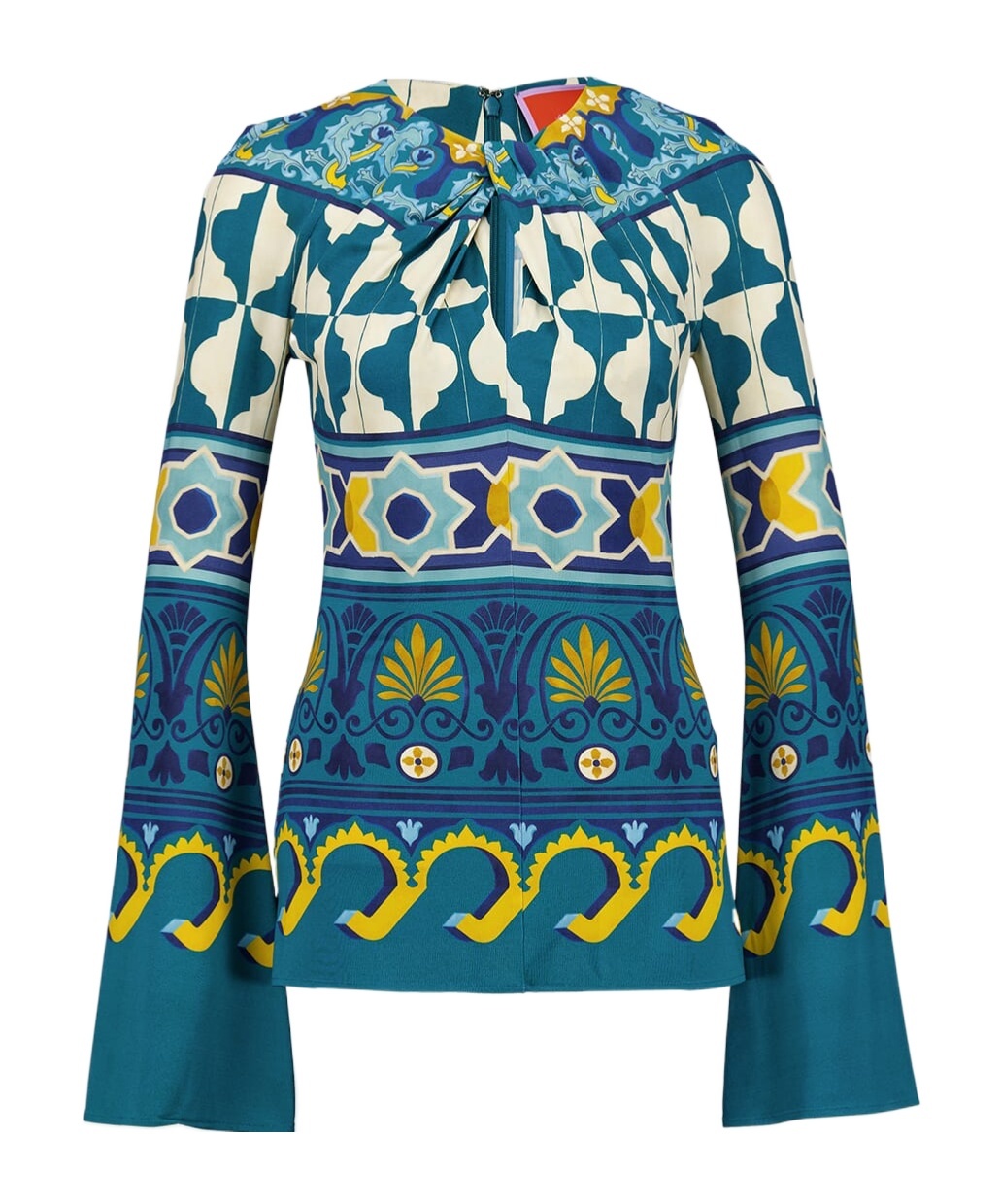 La Doublej Geometric Print Flared Sleeved Minidress In Blue