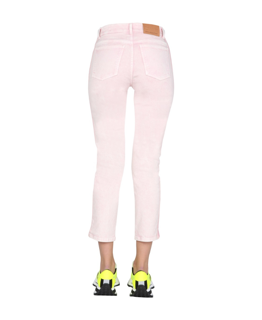 Stella Mccartney Fresh Peach Twisted Seam Crop Straight Leg Jeans In Pink